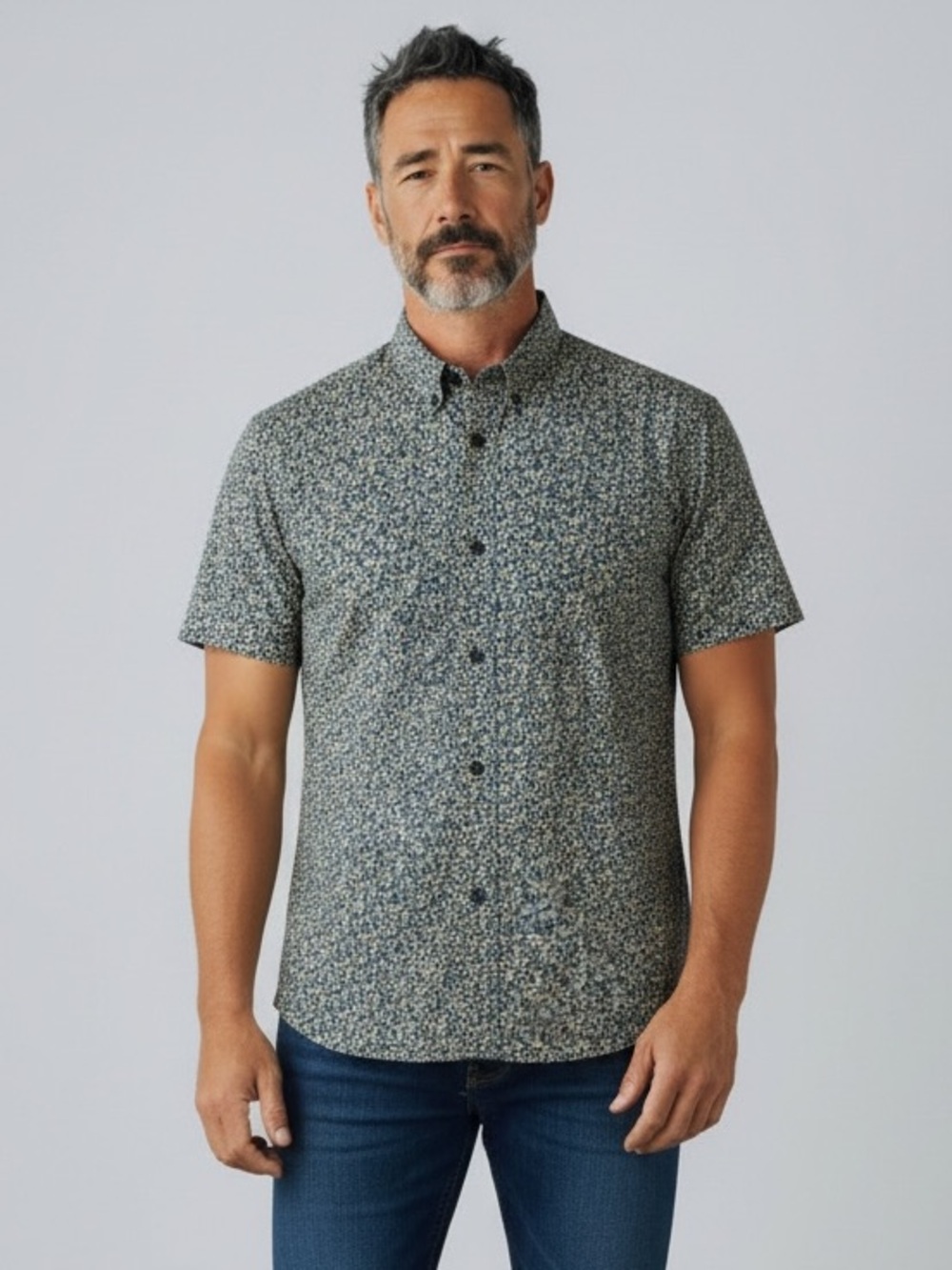 1901 Short-Sleeve Floral Button-Down Shirt - Navy & Yellow Xl Lemon Print